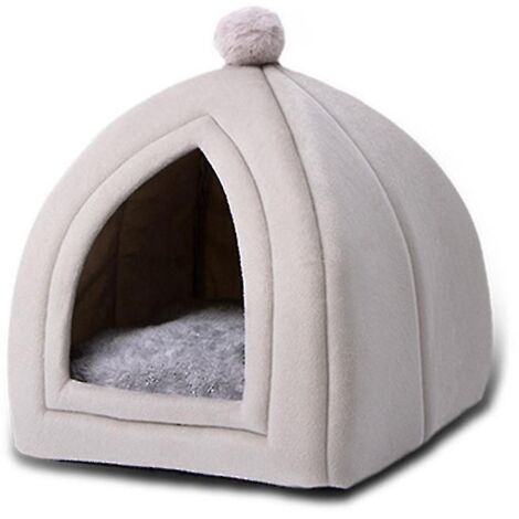 Niche/tente semi-fermée pour petits animaux avec coussin amovible - Gris clair (1/4)