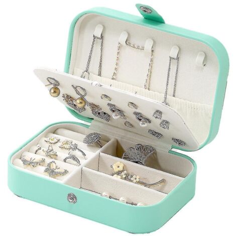Boîte à bijoux de voyage, boîte à bijoux en PU pour femmes et filles, mini étui de voyage portable pour boucles d'oreilles, couleur vert clair. (1/5)
