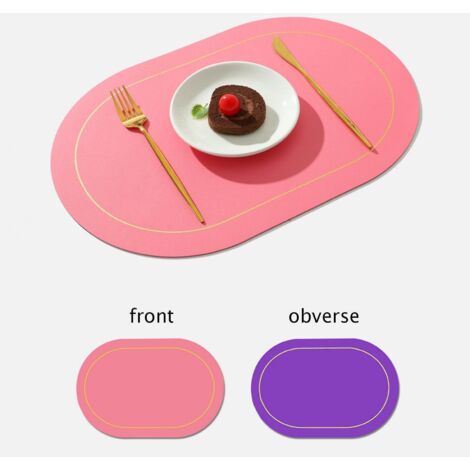 Set de table bicolore en cuir PU antidérapant, isolant thermique et imperméable, rose foncé (1/5)