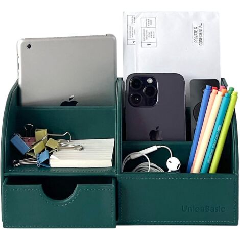 Organiseur de bureau Unionbasic, organiseur de bureau multifonctionnel en cuir, porte-stylo - Porte-cartes/stylo/crayon/téléphone portable/articles de papeterie StoraVintage Vert (1/5)