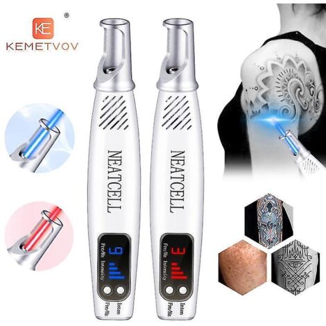Stylo laser picoseconde pour le traitement des tatouages, cicatrices, grains de beauté et taches de rousseur, acné et pigmentation cutanée. Instrument de beauté portable, coffret cadeau lumière bleue