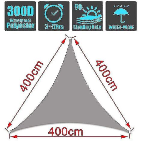 Voile d'ombrage triangulaire imperméable, 10 tailles, pour jardin, terrasse ou fête en extérieur. Protection solaire optimale (95 % UV). Corde incluse. Jm5-444M-blanc crème. (1/3)