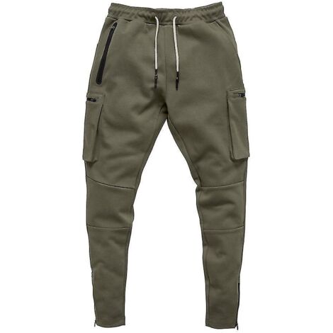 Pantalon cargo de sport européen/américain pour homme, camouflage, idéal pour le fitness, la course et l'entraînement. Fermeture éclair tendance - XXXL - vert armée - taille 2 (1/3)