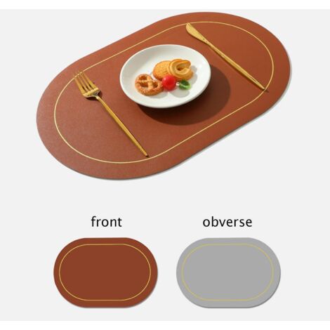 Set de table bicolore en cuir PU, antidérapant, isolant thermique, imperméable, marron (1/5)