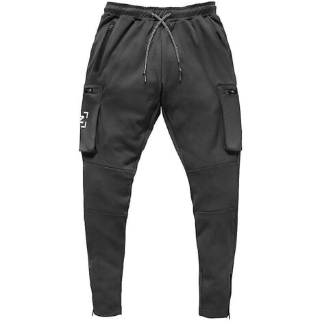 Pantalon cargo de sport européen/américain pour homme, camouflage, idéal pour le fitness, la course et l'entraînement. Fermeture éclair tendance - Taille M - Gris foncé 1 (1/4)