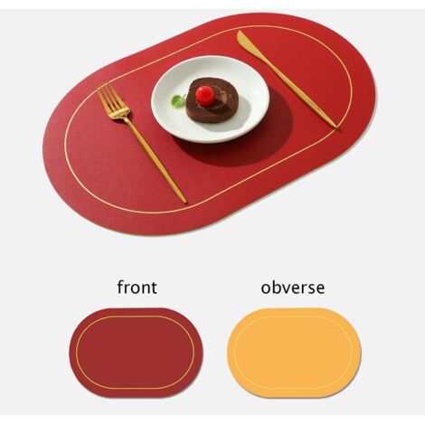 Set de table bicolore en cuir PU antidérapant, isolant thermique et imperméable, couleur rouge bordeaux (1/5)