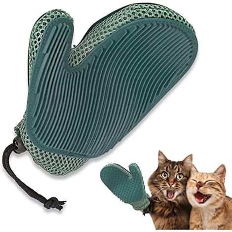Gants de toilettage pour animaux, gants brosses pour chats, gants brosses double face douces pour enlever les poils d'animaux, gant anti-poils pour nettoyer canapé et tapis (bleu) (1/5)