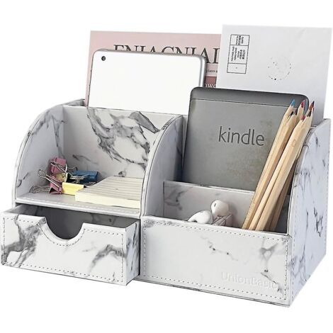 Organiseur de bureau Unionbasic, organiseur de bureau multifonctionnel en cuir, porte-stylo - Biness Porte-cartes/stylo/crayon/téléphone portable/articles de papeterie StoraMarble Blanc Révisé (1/5)