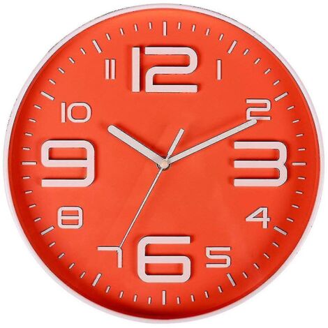 Horloge murale silencieuse 3D à chiffres, 25 cm (10 pouces), orange, fonctionnant à piles