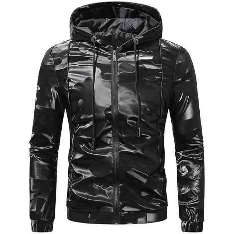 Veste de sport homme coupe-vent décontractée à capuche camouflage - XL - Noir (1/4)