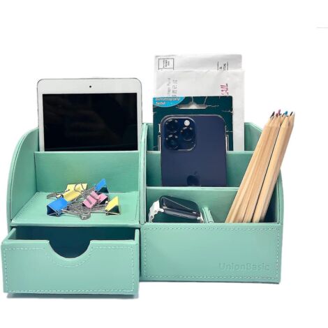 Organiseur de bureau Unionbasic, organiseur de bureau multifonctionnel en cuir, porte-stylo - Biness Porte-cartes/stylo/crayon/téléphone portable/articles de papeterie StoraMint Vert (1/5)