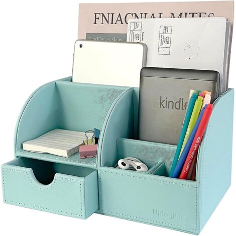 Organiseur de bureau Unionbasic, organiseur de bureau multifonctionnel en cuir, porte-stylo - Biness Porte-cartes/stylo/crayon/téléphone portable/articles de papeterie StoraAruba Bleu Révisé (1/5)
