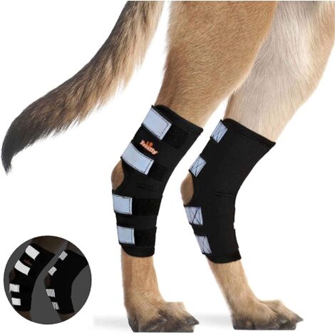 paire d'attelles pour pattes arrière de chien, soutien de l'articulation du jarret avec sangles réfléchissantes de sécurité pour la protection contre les entorses et les blessures articulaires - L (1/5)