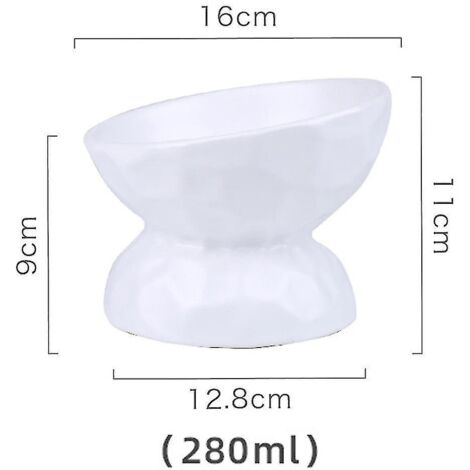 Gamelle surélevée en céramique pour chat, gamelle inclinée anti-stress pour chat, moins de 280 ml, grande, blanche (1/5)