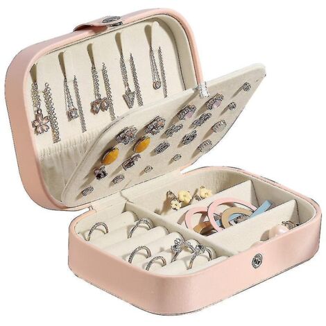 Boîte à bijoux de voyage, boîte à bijoux PU S pour femmes et filles, mini étui de voyage portable pour boucles d'oreilles, bagues, orange et rose (1/5)