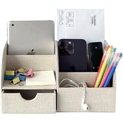 Organiseur de bureau Unionbasic, organiseur de bureau multifonctionnel en cuir, porte-stylo - Biness Porte-cartes/stylo/crayon/téléphone portable/articles de papeterie StoraBeige Texture lin (1/5)