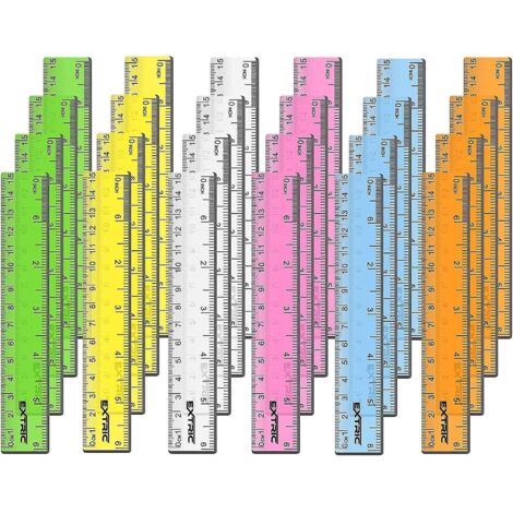 Règle de 15 cm - Règles transparentes - Couleurs assorties - Lot de 24 règles pour enfants, petites règles graduées en pouces et en centimètres, lot de règles pour la classe, règle de 15 cm incassable (1/5)