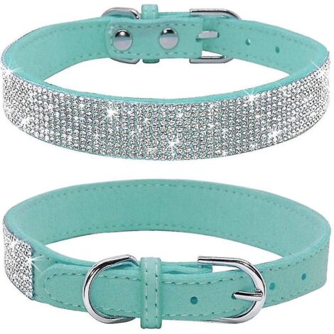 Collier pour chien orné de strass, mignon et scintillant, en cuir suédé doux, pour chien ou chat, avec strass et cristaux (XS, Noir) - M - Bleu (1/3)