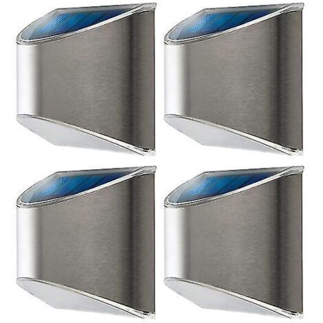 Lot de 4 lampes solaires d'extérieur étanches en acier inoxydable pour clôture, jardin et aménagement paysager (argenté) (1/4)