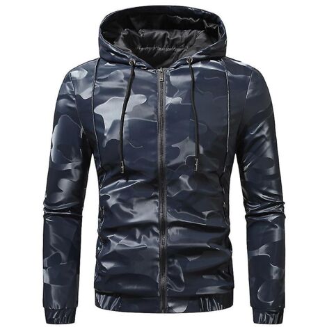 Veste de sport homme coupe-vent décontractée à capuche camouflage - Taille S - Bleu (1/5)