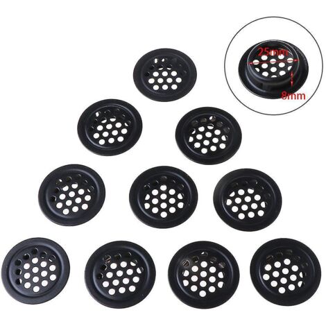 Lot de 10 grilles d'aération circulaires noires pour soffite, en acier inoxydable, 19-53 mm, 25 mm, plates (1/5)