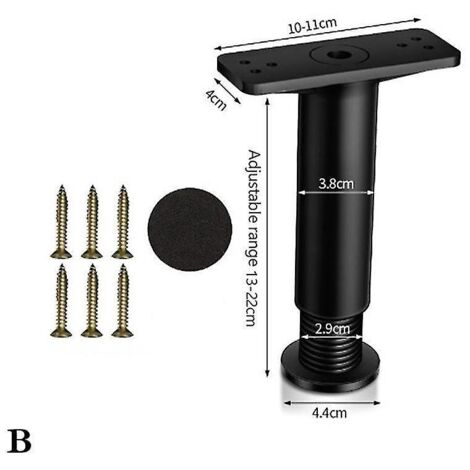Pied de support télescopique pour cadre de lit en bois non massif, barre de support inférieure pour étagère - Longueur : 13 à 22 cm - Noir (1/5)