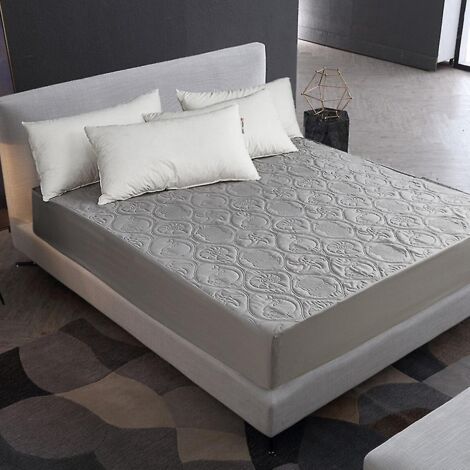 Protège-matelas gris, drap-housse, protection contre l'humidité, alèse imperméable en coton, surmatelas silencieux, convient aux sommiers à ressorts - 140 x 200 cm (1/5)