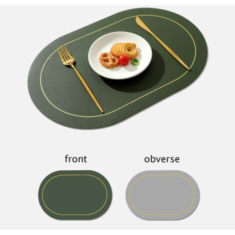 Set de table bicolore en cuir PU antidérapant, isolant thermique et imperméable, vert (1/5)