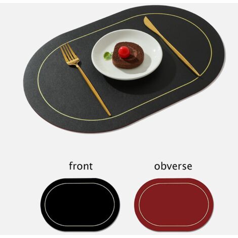 Set de table bicolore en cuir PU antidérapant, isolant thermique et imperméable, noir (1/5)