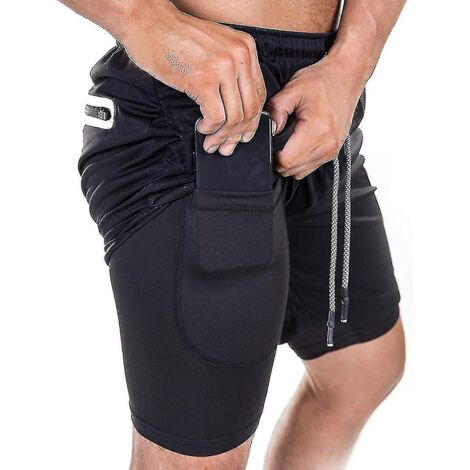 Short de sport 2 en 1 pour homme, idéal pour la course, la salle de sport et l'entraînement. Séchage rapide. Taille XXL. Noir. (1/3)