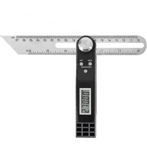 Niveau électronique en acier inoxydable, rapporteur numérique, inclinomètre à coulisse, inclinomètre en T à 360 degrés, alimenté par piles (1/4)