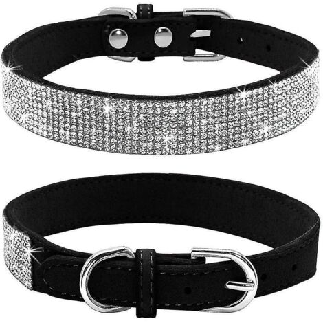 Collier chien en strass et cristaux scintillants cuir noir velours doux