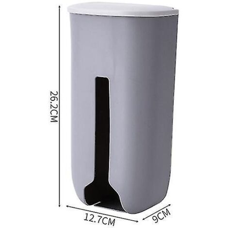 Distributeur mural de sacs poubelle rechargeables, gris, pour la cuisine et les courses. (1/5)