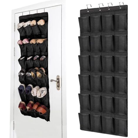 Étagère à chaussures suspendue, 24 poches de rangement, à suspendre à une porte ou à un mur, avec de grandes poches en filet noir (1 pièce). (1/5)