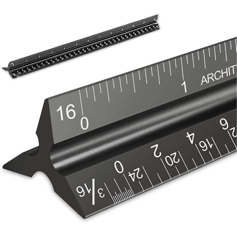 Règle d'architecte à l'échelle, mesures impériales 12', règle triangulaire d'architecte en aluminium noir gravé au laser pour architectes, étudiants, dessinateurs et (1/5)