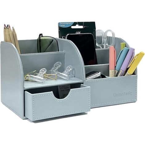Organiseur de bureau Unionbasic, organiseur de bureau multifonctionnel en cuir, porte-stylo - Biness Porte-cartes/stylo/crayon/téléphone portable/articles de papeterie StoraCashmere Bleu (1/5)