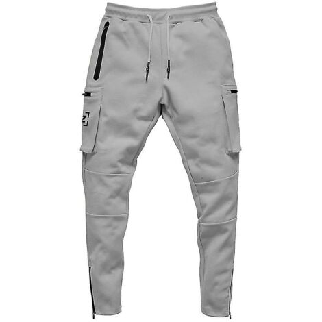 Pantalon cargo de sport camouflage pour homme, style européen et américain, idéal pour le fitness, la course et l'entraînement. Fermeture éclair. Taille S, gris. (1/5)