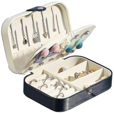 Boîte à bijoux de voyage, boîte à bijoux en PU pour femmes et filles, mini étui de voyage portable pour boucles d'oreilles, bagues, blanc bleuâtre (1/5)