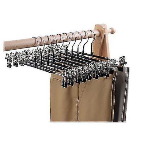 Lot de 10 cintres à jupes et pantalons avec pinces, en métal noir (1/5)