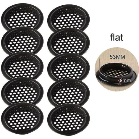 Lot de 10 grilles d'aération circulaires noires pour soffite, en acier inoxydable, 19-53 mm, plates (53 mm). (1/5)