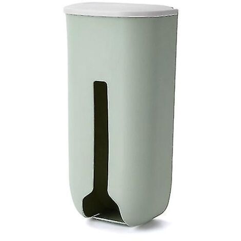 Distributeur mural de sacs poubelle rechargeables, vert clair, pour la cuisine et les courses. (1/5)