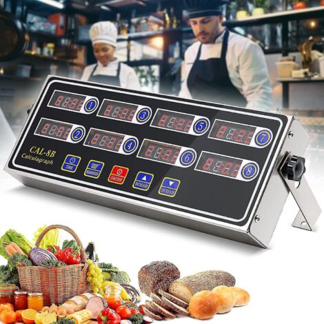 Minuteurs de cuisine professionnels pour la cuisson, minuteur manuel grand format, minuteur numérique 8 canaux, minuteur de cuisine numérique professionnel, rappel sonore pour friteuse. (1/5)