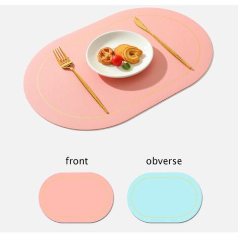Set de table bicolore en cuir PU antidérapant, isolant thermique et imperméable, rose (1/5)