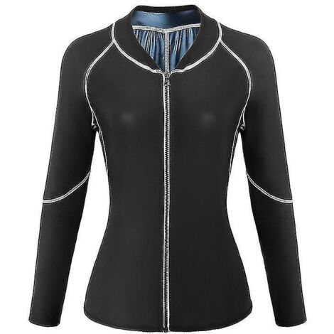Combinaisons de sudation amincissantes pour femmes, haut brûleur de graisse, legging thermo-gainant, veste sculptante, haut L, noir et bleu (1/5)