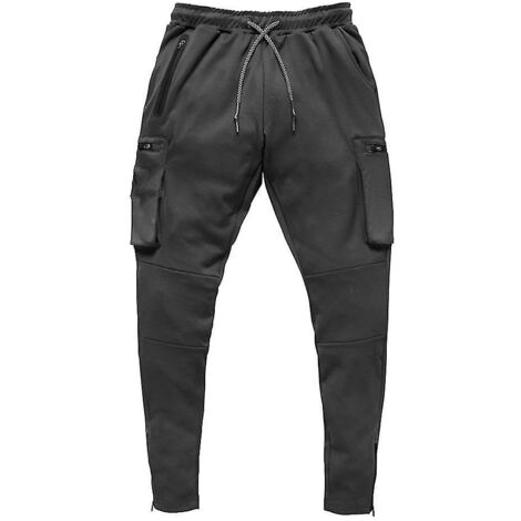 Pantalon cargo de sport européen/américain pour homme, camouflage, idéal pour le fitness, la course et l'entraînement. Fermeture éclair tendance - XXL - gris foncé, taille 2 (1/4)