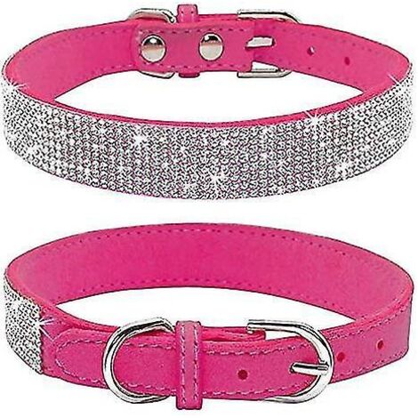 Collier pour chien orné de strass, mignon et scintillant, en cuir suédé doux, pour chien ou chat, avec strass et cristaux (XS, Noir) - M - Rose vif (1/4)
