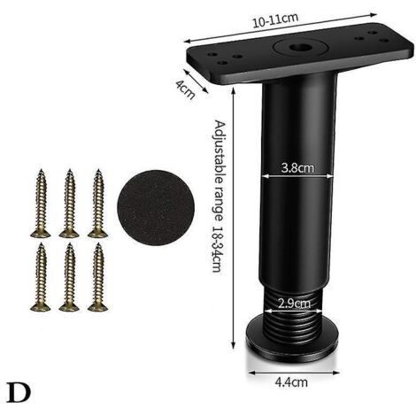 Pied de support télescopique pour cadre de lit en bois non massif, barre de support inférieure pour étagère, longueur : 18 à 34 cm, noir (1/5)