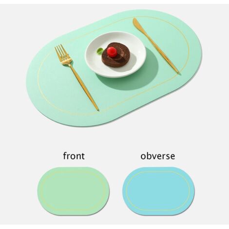 Set de table bicolore en cuir PU antidérapant, isolant thermique et imperméable, vert menthe (1/5)