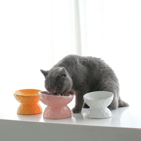 Gamelle surélevée en céramique pour chat, gamelle inclinée anti-stress pour chat, moins de 200 ml, petite, jaune (1/4)