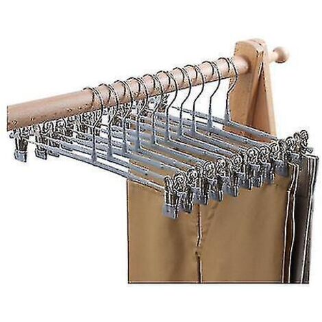Lot de 10 cintres à jupes et pantalons avec pinces, en métal gris (1/3)
